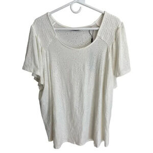 T Tahari Woman NWT 3XL White Flutter Sleeve Short Sleeve Top Plus Size Tee